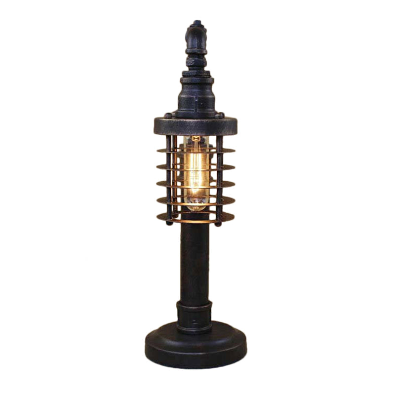 Bronze Finish Cylinder/Bulb Shade Standing Table Light Steampunk Wrought Iron 1 Head Table Lamp Clearhalo 'Lamps' 'Table Lamps' Lighting' 616216