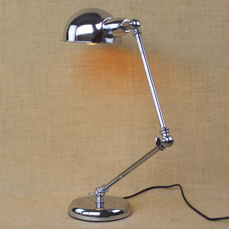 1 Light Swing Arm Desk Lighting with Dome Shade Industrial Brass/Chrome Metal Reading Lamp Clearhalo 'Desk Lamps' 'Lamps' Lighting' 616279