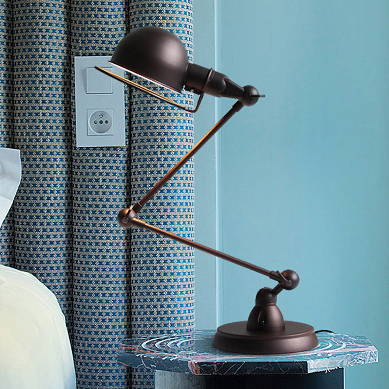 1 Bulb Reading Light with Dome Shade and Swing Arm Iron Retro Style Bedroom Desk Light in Black Black Clearhalo 'Desk Lamps' 'Lamps' Lighting' 616296