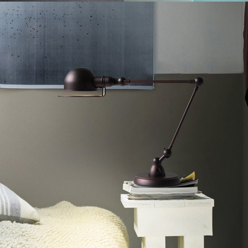 1 Bulb Reading Light with Dome Shade and Swing Arm Iron Retro Style Bedroom Desk Light in Black Clearhalo 'Desk Lamps' 'Lamps' Lighting' 616297