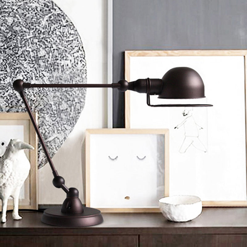 1 Bulb Reading Light with Dome Shade and Swing Arm Iron Retro Style Bedroom Desk Light in Black Clearhalo 'Desk Lamps' 'Lamps' Lighting' 616298