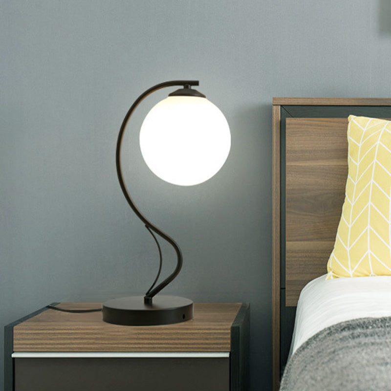Modern Globe Shade Task Lighting 1 Bulb Frosted Glass Reading Lamp in Black with Base Clearhalo 'Desk Lamps' 'Lamps' Lighting' 616322