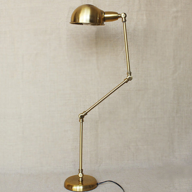 Swing Arm Bedroom Task Lighting with Dome Shade Retro Stylish Metal 1 Light Black/Brass Desk Light Clearhalo 'Desk Lamps' 'Lamps' Lighting' 616341