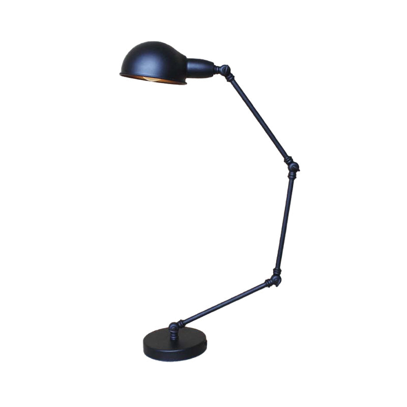 Swing Arm Bedroom Task Lighting with Dome Shade Retro Stylish Metal 1 Light Black/Brass Desk Light Clearhalo 'Desk Lamps' 'Lamps' Lighting' 616348