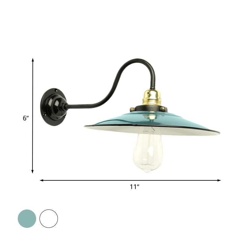 Metallic White/Green Wall Sconce Flared Shade 1 Head Vintage Style Wall Mount Light with Gooseneck Arm Clearhalo 'Art deco wall lights' 'Cast Iron' 'Glass' 'Industrial wall lights' 'Industrial' 'Middle century wall lights' 'Modern' 'Rustic wall lights' 'Tiffany' 'Traditional wall lights' 'Wall Lamps & Sconces' 'Wall Lights' Lighting' 616419