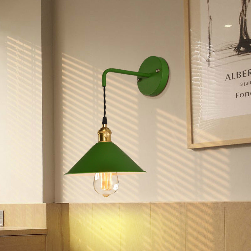 Gray/Red Conic Wall Mounted Light Vintage Style Metal 1 Bulb Living Room Wall Hanging Light Clearhalo 'Cast Iron' 'Glass' 'Industrial' 'Modern wall lights' 'Modern' 'Tiffany' 'Traditional wall lights' 'Wall Lamps & Sconces' 'Wall Lights' Lighting' 616442