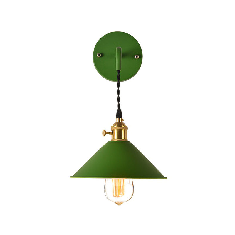 Gray/Red Conic Wall Mounted Light Vintage Style Metal 1 Bulb Living Room Wall Hanging Light Clearhalo 'Cast Iron' 'Glass' 'Industrial' 'Modern wall lights' 'Modern' 'Tiffany' 'Traditional wall lights' 'Wall Lamps & Sconces' 'Wall Lights' Lighting' 616444