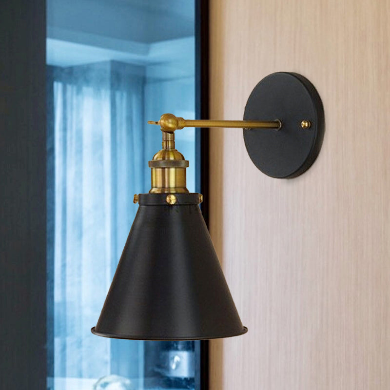 Black/Brass 1 Bulb Sconce Lighting Industrial Stylish Metal Conic Shade Wall Lighting for Living Room Clearhalo 'Art deco wall lights' 'Cast Iron' 'Glass' 'Industrial wall lights' 'Industrial' 'Middle century wall lights' 'Modern' 'Rustic wall lights' 'Tiffany' 'Traditional wall lights' 'Wall Lamps & Sconces' 'Wall Lights' Lighting' 616472