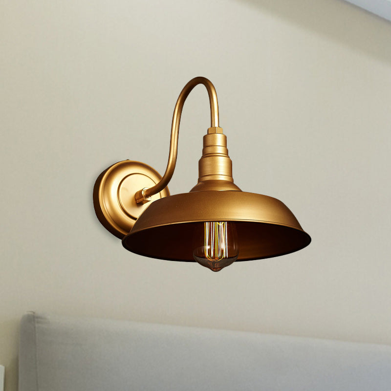 Black/White Barn Wall Sconce Lighting Industrial 1 Light Dining Room Wall Mount Light with Gooseneck Arm, 10"/14" Width Clearhalo 'Art deco wall lights' 'Cast Iron' 'Glass' 'Industrial wall lights' 'Industrial' 'Middle century wall lights' 'Modern' 'Rustic wall lights' 'Tiffany' 'Traditional wall lights' 'Wall Lamps & Sconces' 'Wall Lights' Lighting' 616481
