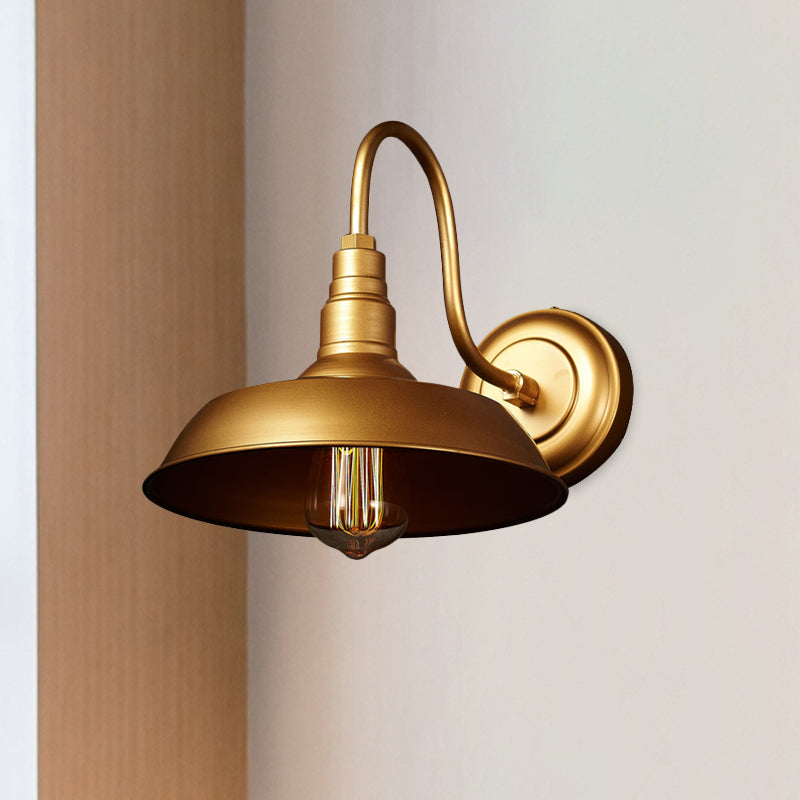 Black/White Barn Wall Sconce Lighting Industrial 1 Light Dining Room Wall Mount Light with Gooseneck Arm, 10"/14" Width Clearhalo 'Art deco wall lights' 'Cast Iron' 'Glass' 'Industrial wall lights' 'Industrial' 'Middle century wall lights' 'Modern' 'Rustic wall lights' 'Tiffany' 'Traditional wall lights' 'Wall Lamps & Sconces' 'Wall Lights' Lighting' 616482