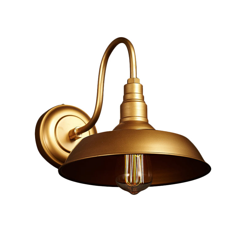 Black/White Barn Wall Sconce Lighting Industrial 1 Light Dining Room Wall Mount Light with Gooseneck Arm, 10"/14" Width Clearhalo 'Art deco wall lights' 'Cast Iron' 'Glass' 'Industrial wall lights' 'Industrial' 'Middle century wall lights' 'Modern' 'Rustic wall lights' 'Tiffany' 'Traditional wall lights' 'Wall Lamps & Sconces' 'Wall Lights' Lighting' 616483