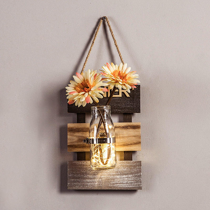 Nordic Flower Accent String Light for Tea Shop Clear Glass Jar Wall Lamp in Pink/White/Yellow Pink Clearhalo 'Wall Lamps & Sconces' 'Wall Lights' Lighting' 616735