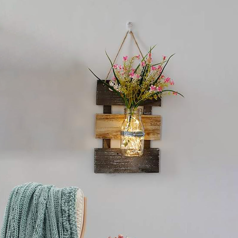 Pink/Pink-Yellow Flower Wall Sconce for Cafe Clear Glass Bottle String Light in Contemporary Style Clearhalo 'Wall Lamps & Sconces' 'Wall Lights' Lighting' 616747