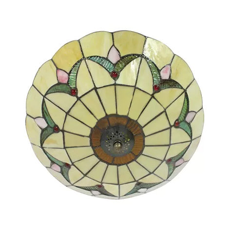 Magnolia Flush Ceiling Light Tiffany Loft Stained Glass Flush Mount Light in Yellow/Blue/Clear/Light Green/Light Yellow/Purplish Blue/Dark Green for Bedroom Yellow Clearhalo 'Ceiling Lights' 'Close To Ceiling Lights' 'Close to ceiling' 'Flush mount' Lighting' 62121
