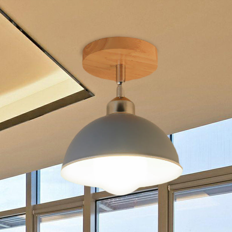 1 Head Rotatable Ceiling Light with Dome Shade Metal Macaron Indoor Semi Flush Mount Light in Pink/Yellow Blue Clearhalo 'Ceiling Lights' 'Close To Ceiling Lights' 'Close to ceiling' 'Semi-flushmount' Lighting' 622059