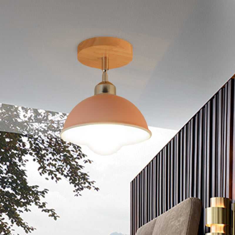 1 Head Rotatable Ceiling Light with Dome Shade Metal Macaron Indoor Semi Flush Mount Light in Pink/Yellow Clearhalo 'Ceiling Lights' 'Close To Ceiling Lights' 'Close to ceiling' 'Semi-flushmount' Lighting' 622074