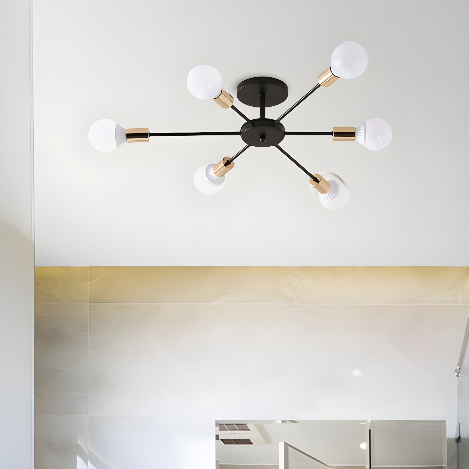 Black Sputnik Semi Flush Light Industrial Metallic 6/8 Lights Ceiling Mounted Fixture with Exposed Bulb, 23.5"/27.5" W Clearhalo 'Ceiling Lights' 'Close To Ceiling Lights' 'Close to ceiling' 'Semi-flushmount' Lighting' 622113