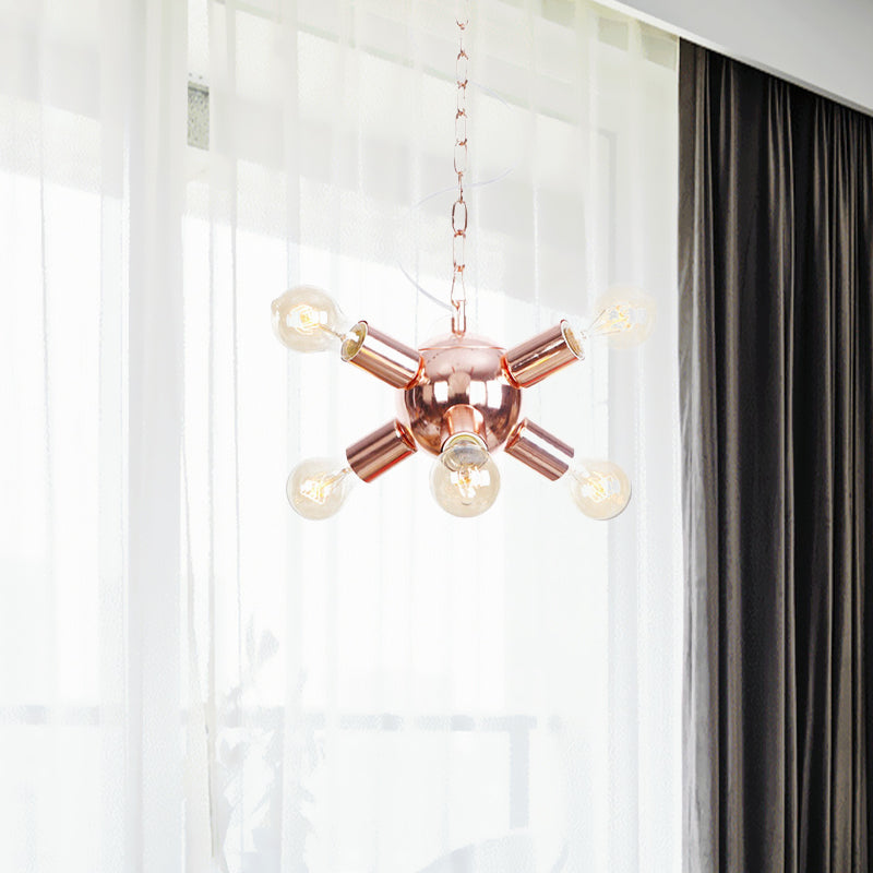 Rose Gold Starburst Chandelier Light Retro Style Metallic 6/9 Lights Suspension Light for Restaurant Clearhalo 'Cast Iron' 'Ceiling Lights' 'Chandeliers' 'Industrial Chandeliers' 'Industrial' 'Metal' 'Middle Century Chandeliers' 'Rustic Chandeliers' 'Tiffany' Lighting' 622286