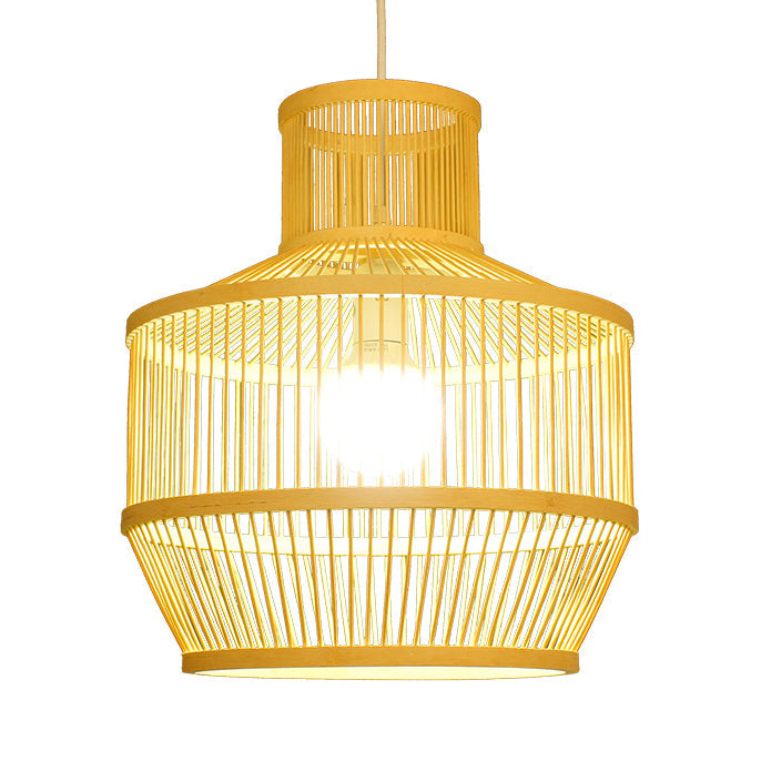 Hand Woven Bamboo Pendant Light with Shade Countryside 1 Light Beige Suspension Light for Restaurant, A/B Clearhalo 'Ceiling Lights' 'Pendant Lights' 'Pendants' Lighting' 622367