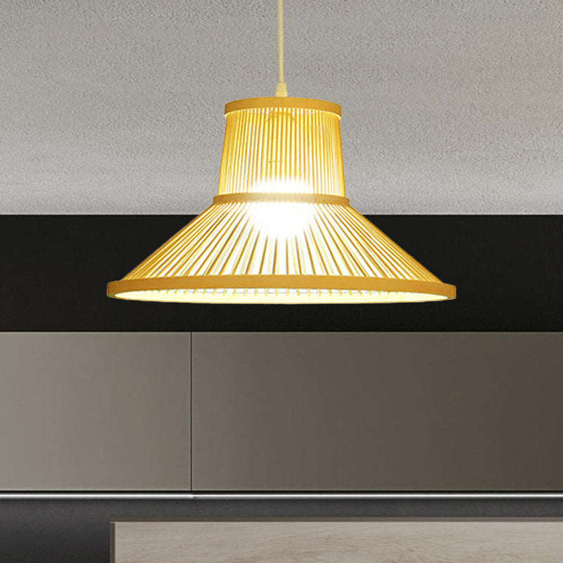 Hand Woven Bamboo Pendant Light with Shade Countryside 1 Light Beige Suspension Light for Restaurant, A/B Clearhalo 'Ceiling Lights' 'Pendant Lights' 'Pendants' Lighting' 622386