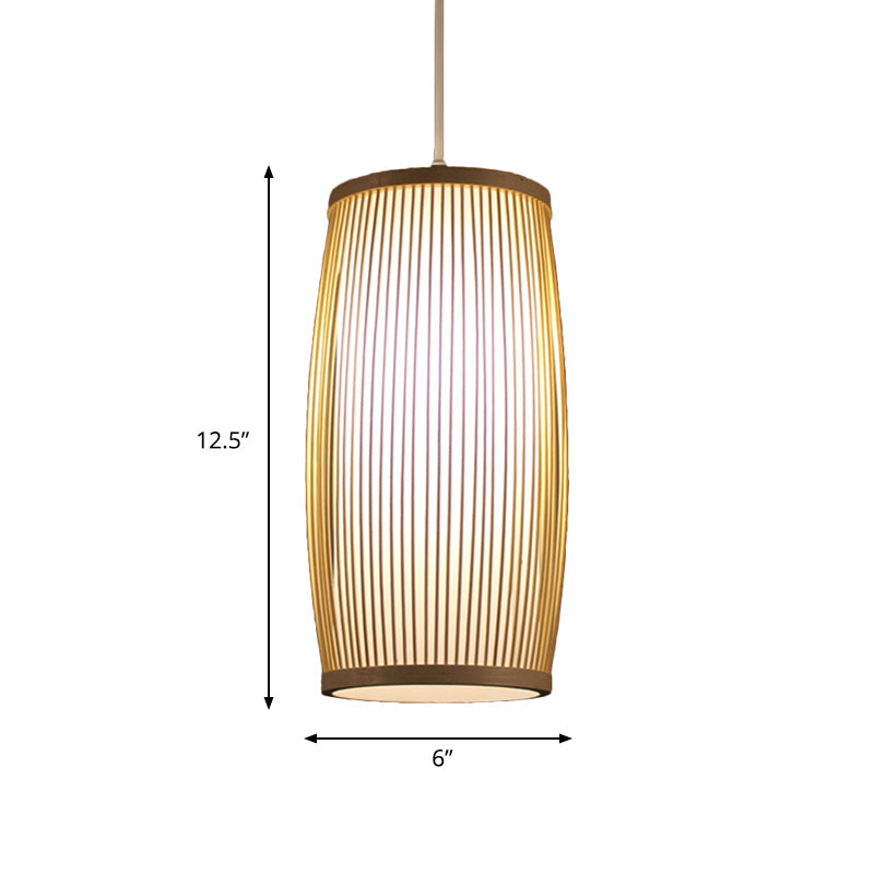 Cylinder Dining Room Hanging Lamp Bamboo Modern Hanging Light in Beige Clearhalo 'Ceiling Lights' 'Pendant Lights' 'Pendants' Lighting' 622425