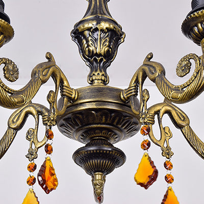 5 Heads Scalloped Hanging Pendant Rustic Stained Glass Leaf Chandelier Light with Crystal in Blue/Beige for Dining Room Clearhalo 'Ceiling Lights' 'Chandeliers' 'Industrial' 'Middle Century Chandeliers' 'Tiffany Chandeliers' 'Tiffany close to ceiling' 'Tiffany' Lighting' 62990