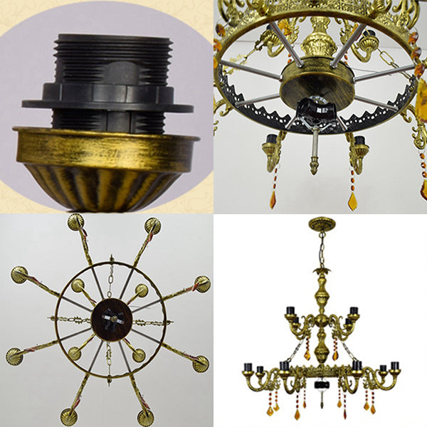 Beige/Blue Country Chandelier Stained Glass 12 Heads Two-Tiers Suspension Light with Pendants for Living Room Clearhalo 'Ceiling Lights' 'Chandeliers' 'Industrial' 'Middle Century Chandeliers' 'Pendant Lights' 'Tiffany Chandeliers' 'Tiffany close to ceiling' 'Tiffany' Lighting' 63382
