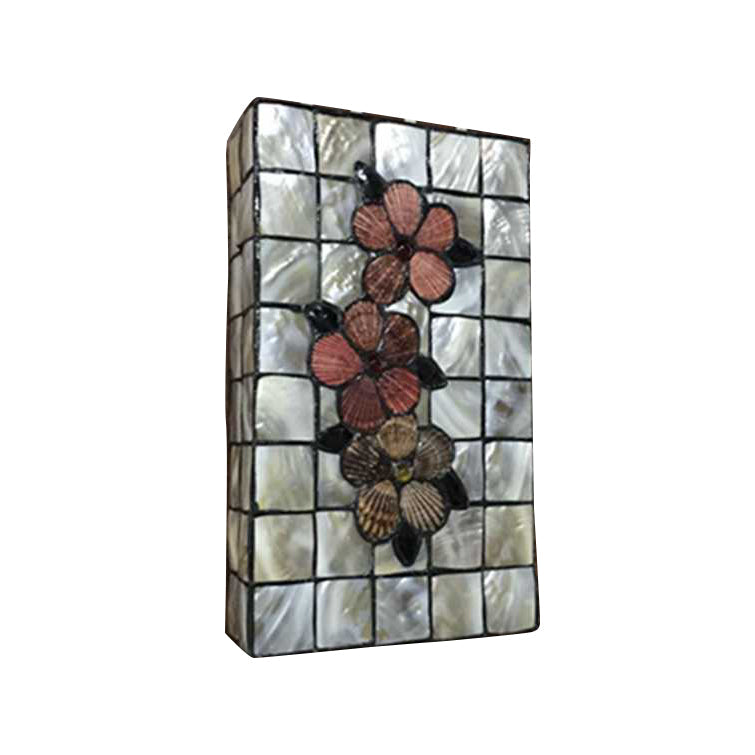 Rectangular Wall Lighting with Shell Shade 2 Bulbs Tiffany Wall Mounted Lighting in Beige Clearhalo 'Industrial' 'Middle century wall lights' 'Tiffany wall lights' 'Tiffany' 'Wall Lamps & Sconces' 'Wall Lights' Lighting' 64536