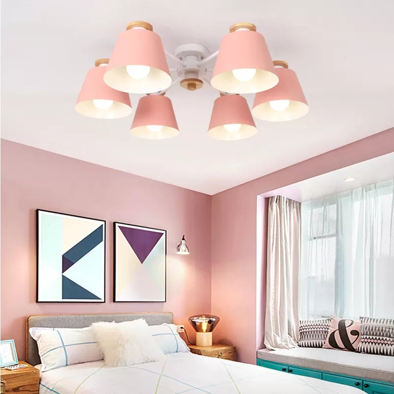 Bucket Shade Hanging Light Multi-Head Metal Chandelier for Kindergarten Foyer Clearhalo 'Ceiling Lights' 'Chandeliers' Lighting' options 65035