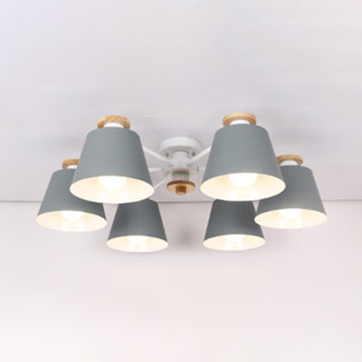 Bucket Shade Hanging Light Multi-Head Metal Chandelier for Kindergarten Foyer 6 Grey Clearhalo 'Ceiling Lights' 'Chandeliers' Lighting' options 65043_af09c8d3-7a59-48c5-b8cd-c94ca3457647