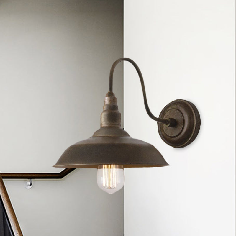 Antique Style Barn Wall Sconce Lamp 1 Light Iron Sconce Wall Lighting with Gooseneck Arm in Bronze/Rust for Bedroom Clearhalo 'Art deco wall lights' 'Cast Iron' 'Glass' 'Industrial wall lights' 'Industrial' 'Middle century wall lights' 'Modern' 'Rustic wall lights' 'Tiffany' 'Traditional wall lights' 'Wall Lamps & Sconces' 'Wall Lights' Lighting' 678251