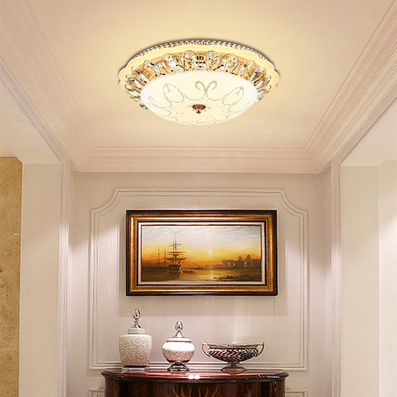 White Glass Bowl Ceiling Lamp Modern LED Flush Mount Light Fixture with K9 Crystal Accent, 12"/16"/19.5" Wide Clearhalo 'Ceiling Lights' 'Close To Ceiling Lights' 'Close to ceiling' 'Flush mount' Lighting' 678282