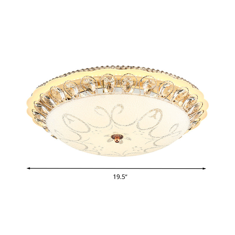 White Glass Bowl Ceiling Lamp Modern LED Flush Mount Light Fixture with K9 Crystal Accent, 12"/16"/19.5" Wide Clearhalo 'Ceiling Lights' 'Close To Ceiling Lights' 'Close to ceiling' 'Flush mount' Lighting' 678285