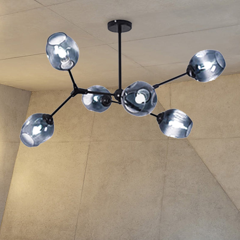 Black Branch Chandelier Modern Nordic Style 6/8/9 Lights Amber/Blue/Clear Glass Ceiling Light with Adjustable Arm Clearhalo 'Ceiling Lights' 'Chandeliers' 'Clear' 'Glass shade' 'Glass' 'Industrial' 'Modern Chandeliers' 'Modern' 'Tiffany' 'Traditional Chandeliers' Lighting' 678559
