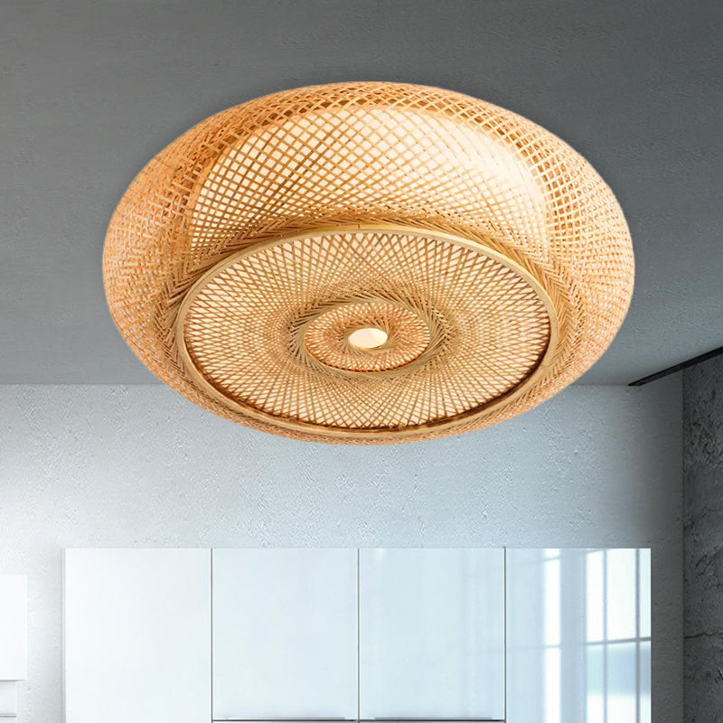 Handcrafted Bedroom Flush Mount Light Fixture Bamboo 16"/19.5" W 3 Lights Ceiling Flush Light with Round Shade in Beige Clearhalo 'Ceiling Lights' 'Close To Ceiling Lights' 'Close to ceiling' 'Flush mount' Lighting' 678626