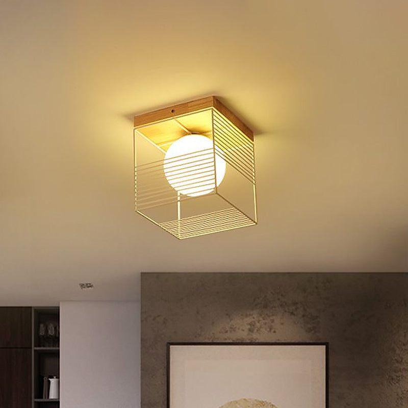 White/Black Square Flush Ceiling Light Metal Contemporary 1 Head Flush Mount Pendant Light for Bedroom Clearhalo 'Ceiling Lights' 'Close To Ceiling Lights' 'Close to ceiling' 'Flush mount' Lighting' 678711