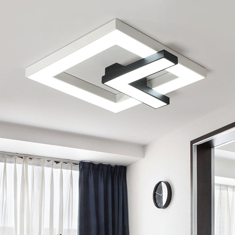 Iron Squared Clock Flush Lighting Simple Black and White LED Ceiling Flush Mount in White/Warm Light, 16.5"/20.5" W Clearhalo 'Ceiling Lights' 'Close To Ceiling Lights' 'Close to ceiling' 'Flush mount' Lighting' 678777