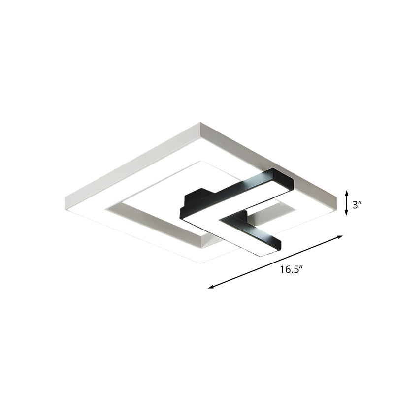 Iron Squared Clock Flush Lighting Simple Black and White LED Ceiling Flush Mount in White/Warm Light, 16.5"/20.5" W Clearhalo 'Ceiling Lights' 'Close To Ceiling Lights' 'Close to ceiling' 'Flush mount' Lighting' 678780