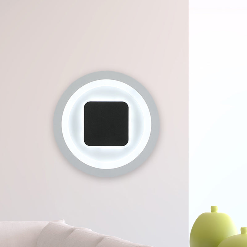 Square and Round Wall Mount Lighting Modernism Metal LED Bedroom Wall Lamp Sconce in Black and White Clearhalo 'Cast Iron' 'Glass' 'Industrial' 'Modern wall lights' 'Modern' 'Tiffany' 'Traditional wall lights' 'Wall Lamps & Sconces' 'Wall Lights' Lighting' 678971