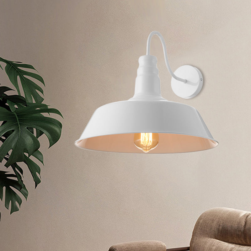 1 Bulb Metal Wall Lamp Industrial Style Black/White Barn Shade Porch Wall Mount Light, 10"/14" Diameter Clearhalo 'Art deco wall lights' 'Cast Iron' 'Glass' 'Industrial wall lights' 'Industrial' 'Middle century wall lights' 'Modern' 'Rustic wall lights' 'Tiffany' 'Traditional wall lights' 'Wall Lamps & Sconces' 'Wall Lights' Lighting' 679027