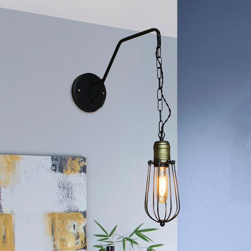 Black Triangle/Globe Cage Sconce Light Fixture Industrial Style Metal 1 Light Coffee Shop Wall Mount Light Clearhalo 'Art deco wall lights' 'Cast Iron' 'Glass' 'Industrial wall lights' 'Industrial' 'Middle century wall lights' 'Modern' 'Rustic wall lights' 'Tiffany' 'Traditional wall lights' 'Wall Lamps & Sconces' 'Wall Lights' Lighting' 679039