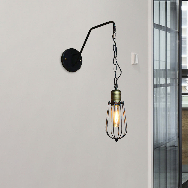 Black Triangle/Globe Cage Sconce Light Fixture Industrial Style Metal 1 Light Coffee Shop Wall Mount Light Clearhalo 'Art deco wall lights' 'Cast Iron' 'Glass' 'Industrial wall lights' 'Industrial' 'Middle century wall lights' 'Modern' 'Rustic wall lights' 'Tiffany' 'Traditional wall lights' 'Wall Lamps & Sconces' 'Wall Lights' Lighting' 679040