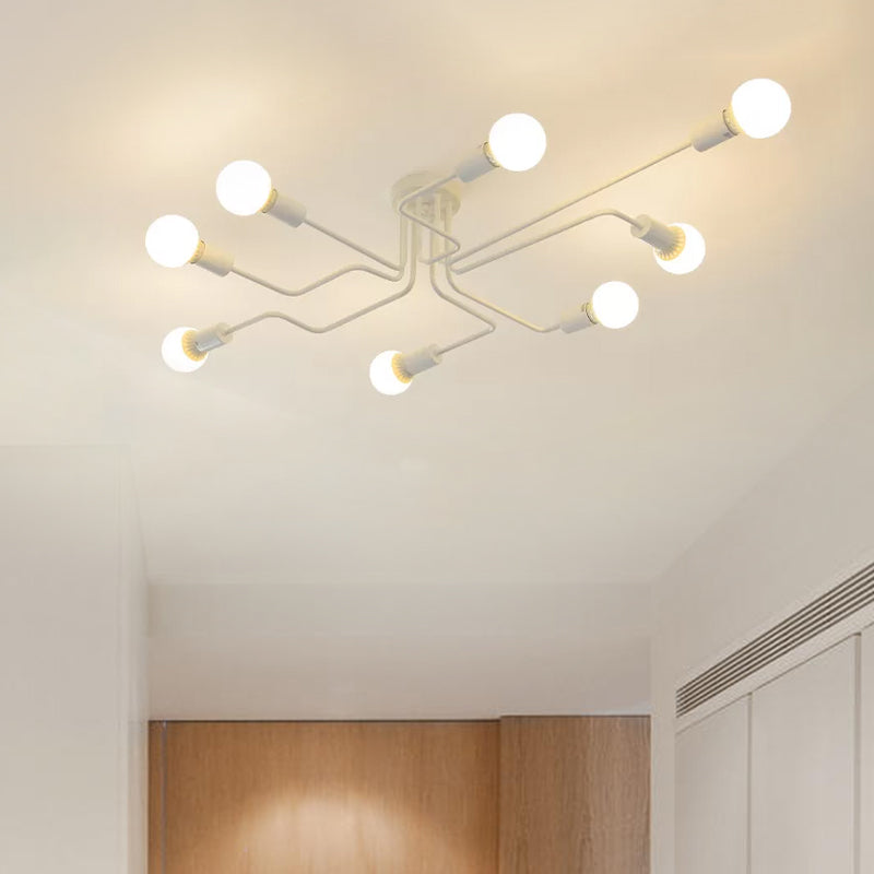 Vintage Exposed Ceiling Flush Mount 4/6-Light Metallic Semi Flush Light with Sputnik Design in Antique Brass/Black Clearhalo 'Ceiling Lights' 'Close To Ceiling Lights' 'Close to ceiling' 'Semi-flushmount' Lighting' 679048