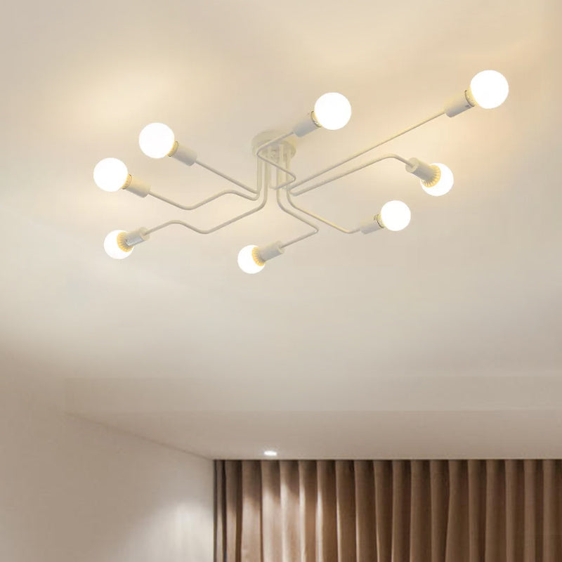 Vintage Exposed Ceiling Flush Mount 4/6-Light Metallic Semi Flush Light with Sputnik Design in Antique Brass/Black Clearhalo 'Ceiling Lights' 'Close To Ceiling Lights' 'Close to ceiling' 'Semi-flushmount' Lighting' 679049