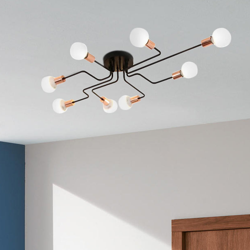 Vintage Exposed Ceiling Flush Mount 4/6-Light Metallic Semi Flush Light with Sputnik Design in Antique Brass/Black Clearhalo 'Ceiling Lights' 'Close To Ceiling Lights' 'Close to ceiling' 'Semi-flushmount' Lighting' 679050