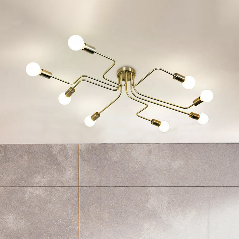 Vintage Exposed Ceiling Flush Mount 4/6-Light Metallic Semi Flush Light with Sputnik Design in Antique Brass/Black Clearhalo 'Ceiling Lights' 'Close To Ceiling Lights' 'Close to ceiling' 'Semi-flushmount' Lighting' 679051
