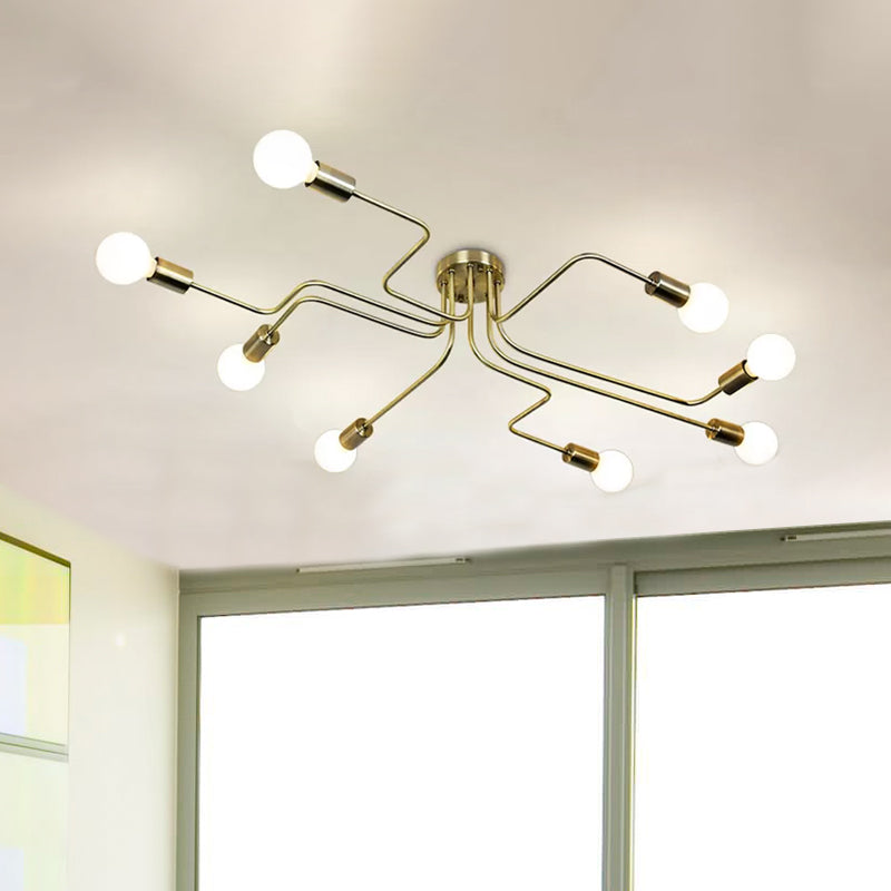 Vintage Exposed Ceiling Flush Mount 4/6-Light Metallic Semi Flush Light with Sputnik Design in Antique Brass/Black Clearhalo 'Ceiling Lights' 'Close To Ceiling Lights' 'Close to ceiling' 'Semi-flushmount' Lighting' 679052