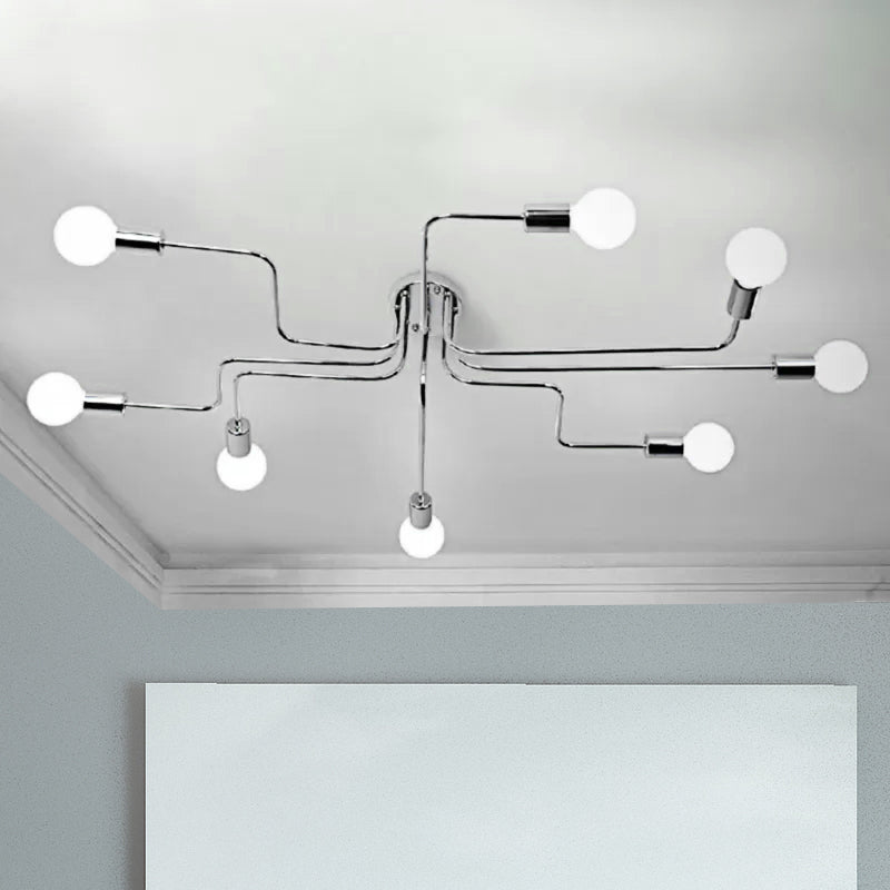 Vintage Exposed Ceiling Flush Mount 4/6-Light Metallic Semi Flush Light with Sputnik Design in Antique Brass/Black Clearhalo 'Ceiling Lights' 'Close To Ceiling Lights' 'Close to ceiling' 'Semi-flushmount' Lighting' 679053