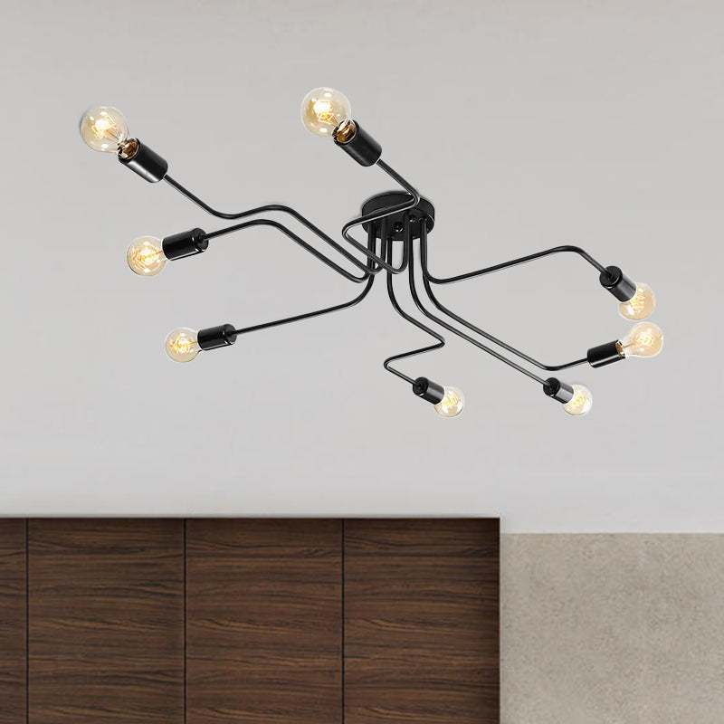 Vintage Exposed Ceiling Flush Mount 4/6-Light Metallic Semi Flush Light with Sputnik Design in Antique Brass/Black Clearhalo 'Ceiling Lights' 'Close To Ceiling Lights' 'Close to ceiling' 'Semi-flushmount' Lighting' 679054