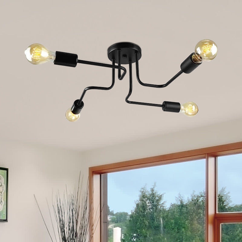 Vintage Exposed Ceiling Flush Mount 4/6-Light Metallic Semi Flush Light with Sputnik Design in Antique Brass/Black Clearhalo 'Ceiling Lights' 'Close To Ceiling Lights' 'Close to ceiling' 'Semi-flushmount' Lighting' 679055